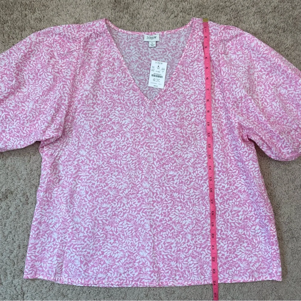 J. Crew Cotton V-Neck Puff-Sleeve Floral Womens Pink/White Blouse Size Large NEW